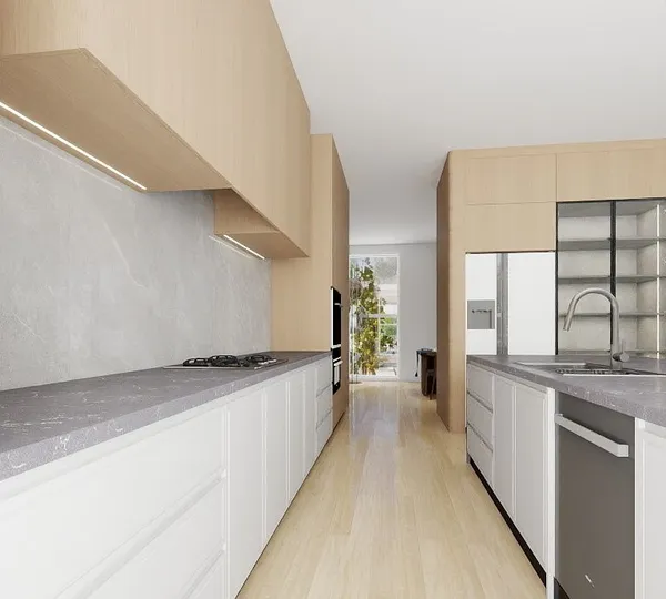 Flat-slab cabinetry J-pull handles Toronto