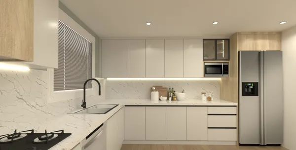 White and wood kitchen cabinetry Toronto renovation