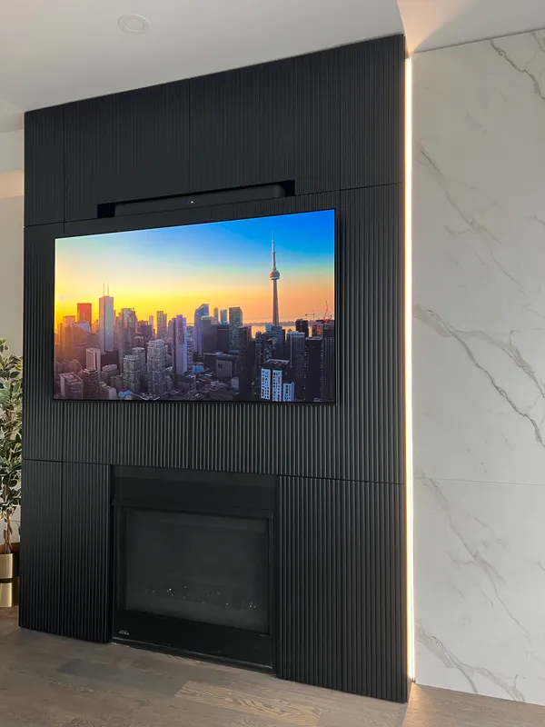 Quiet modern media wall custom cabinetry Ontario