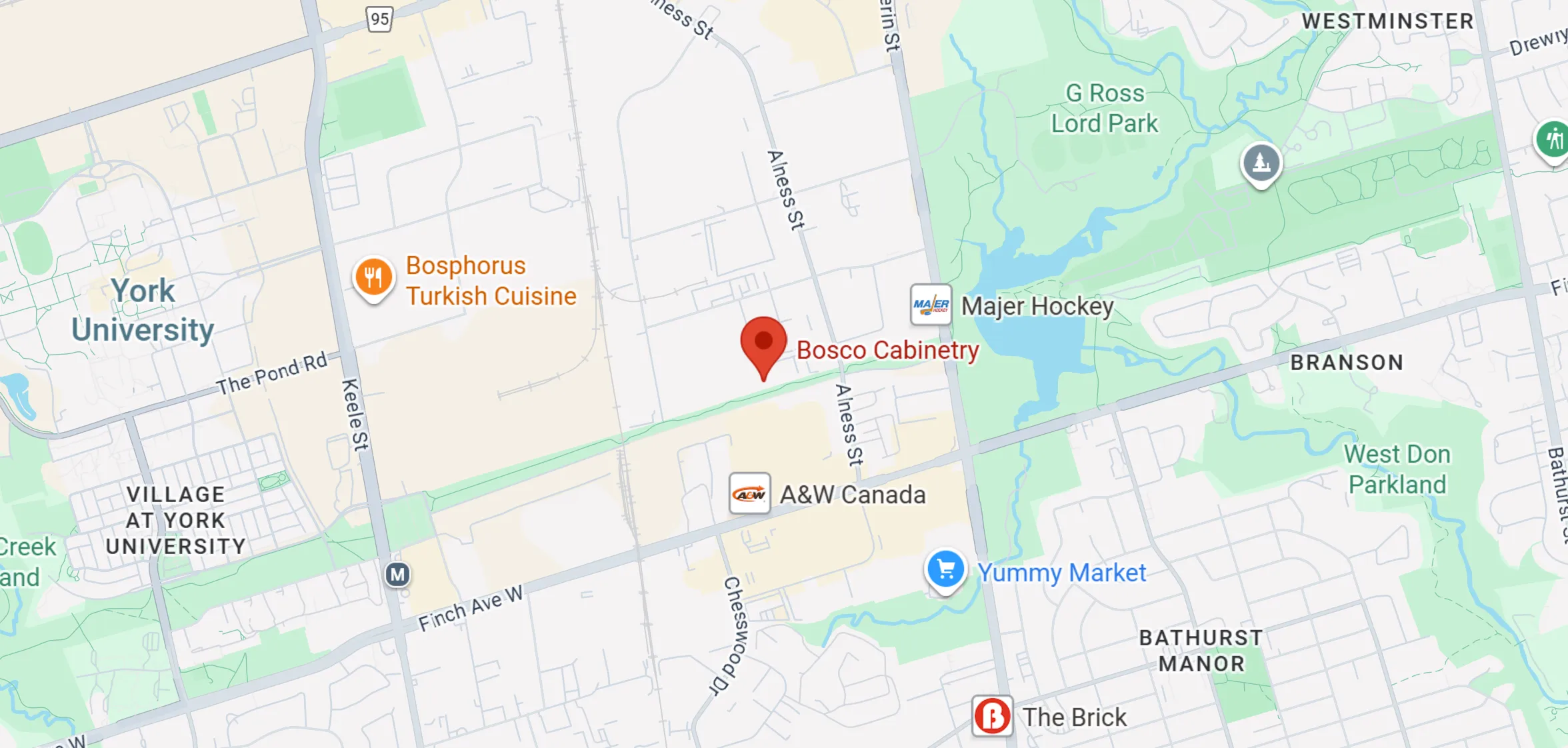 Map showing location of Bosco Cabinetry